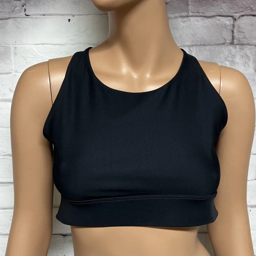 Fabletics No Bounce High Impact Sports Bra Womens Medium‎ Black Strappy Running